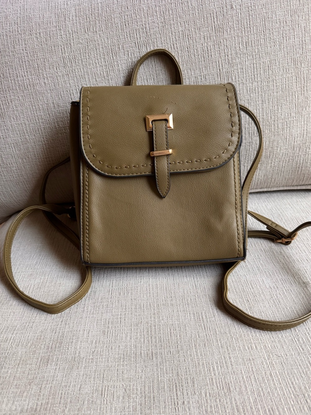 Olive Green Faux Leather Mini Backpack Crossbody Bag - Picture 2 of 9